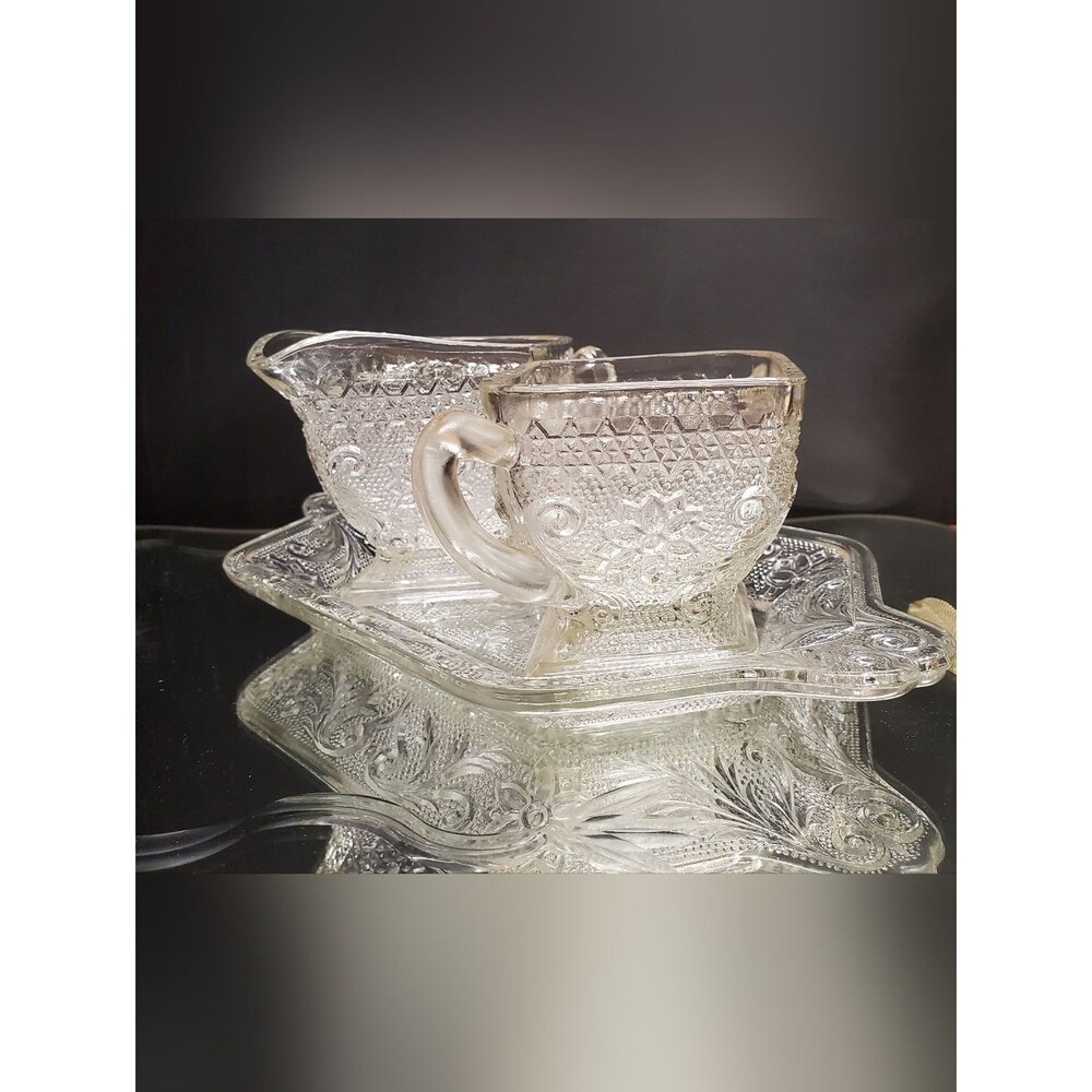 Vintage Indiana Glass Tiara Sandwich Pattern Serving Tray Set